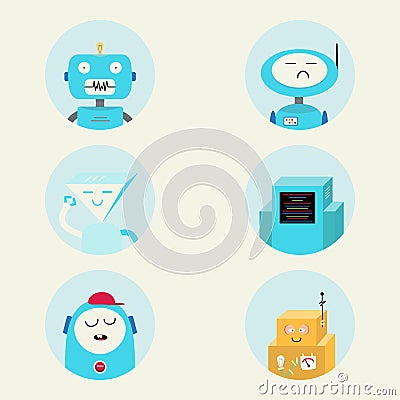 Modern chat bot character sign icon vector illustration set. Vector Illustration